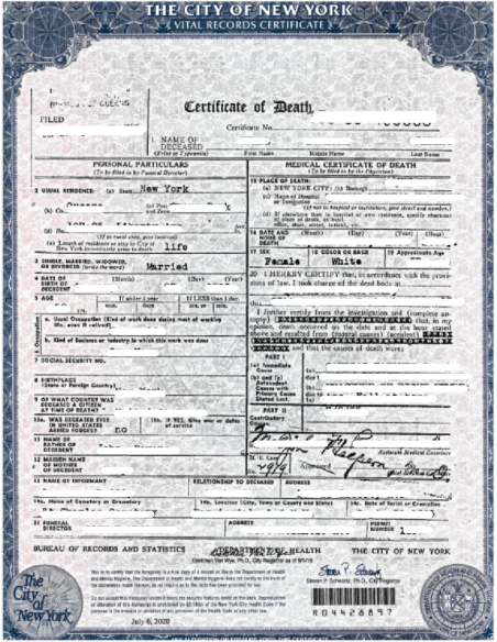 Certificado de defunción + Apostilla