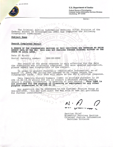 Comprobación de antecedentes penales del FBI + Apostilla