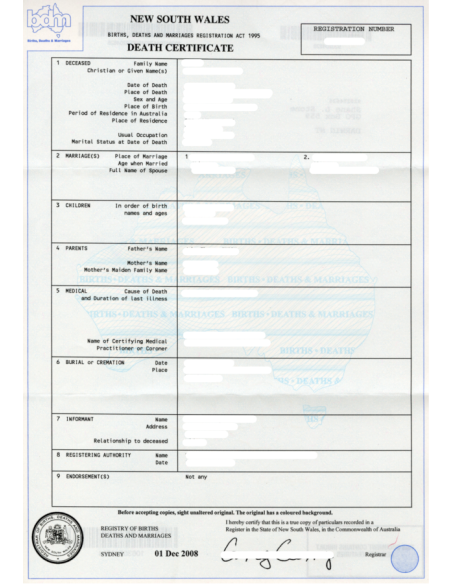 Certificado de defunción + Apostilla
