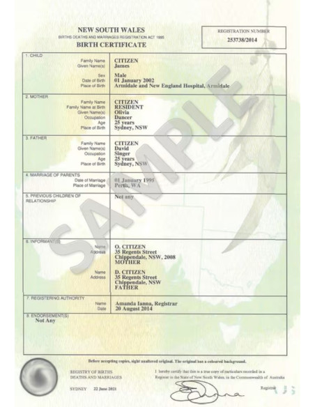 Partida de Nacimiento + Apostilla
