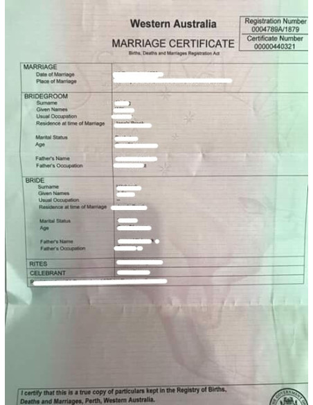 Certificado de matrimonio