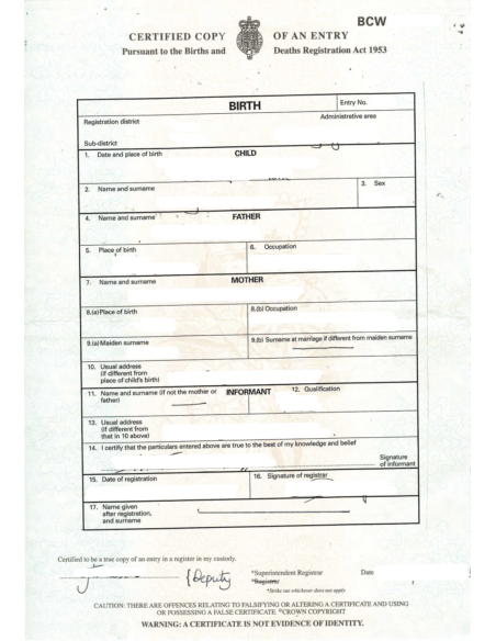 Partida de Nacimiento + Apostilla
