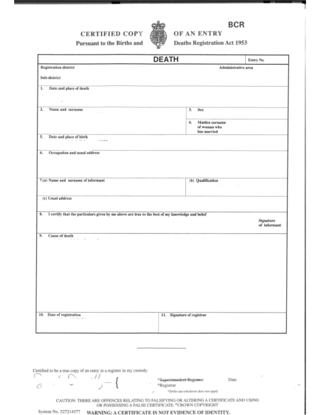 Certificado de defunción + Apostilla