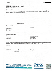 Certificado de antecedentes penales (ACRO) + Apostilla