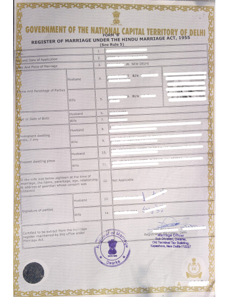 Certificado de matrimonio